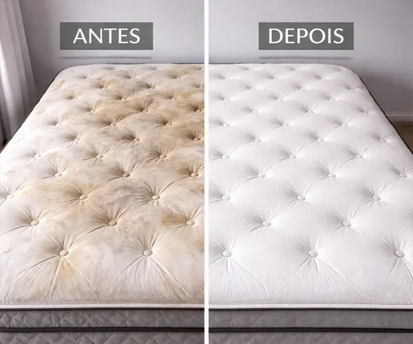 Antes e depois — higienização de colchão pela Higieniza+