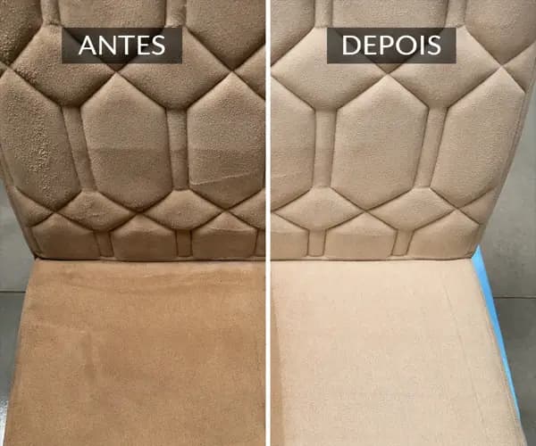 Antes e depois — higienização de poltrona pela Higieniza+